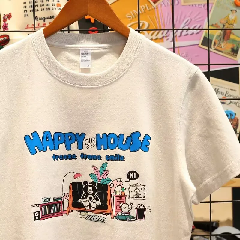 

Happy House T-Shirt Vtg Retro Women Pop Indie Punk Rock Band Graphic T Shirt Women Tops Base O-neck Tees