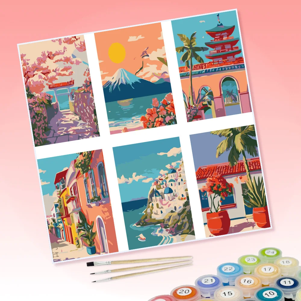 6Pcs Global Travel Famous View City Landscape DIY Paint by Numbers for Home Wall Decoration