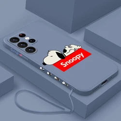 Anime S-Snoopys Cartoon Dog For Samsung S24 S23 S22 S21 S20 Fe S10 Note 20 10 Ultra Lite Plus Liquid Left Rope Phone Case