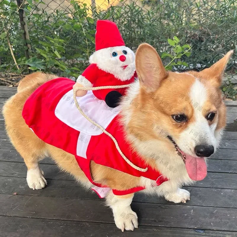 Dog Cat Christmas Costume Santa Claus Riding Pet Cosplay Clothes Christmas Party Design Spoof Clothes for Big Small Dog