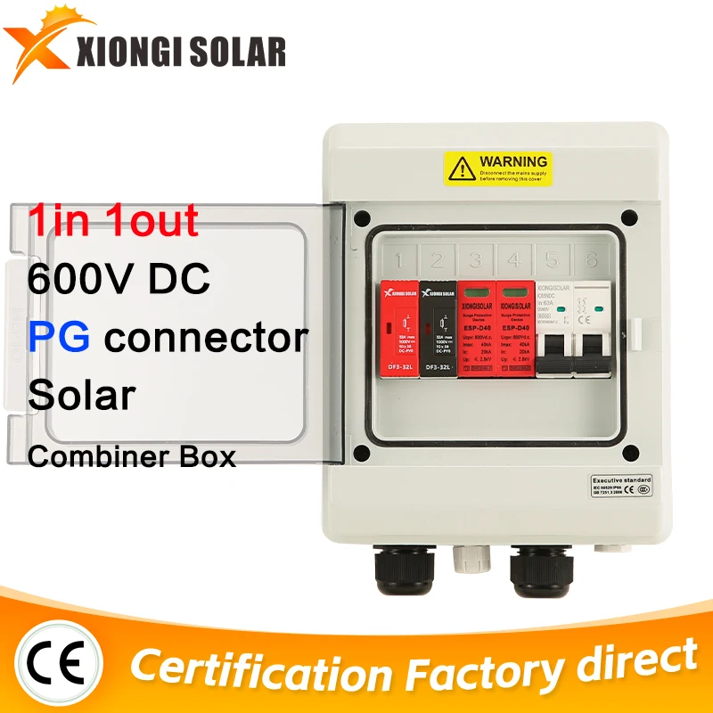 XIONGISOLAR New shell PV Combiner 1-1-600V-red with 15Afuse  IP65 fighting lighting protecting,spd,MCB,2PG