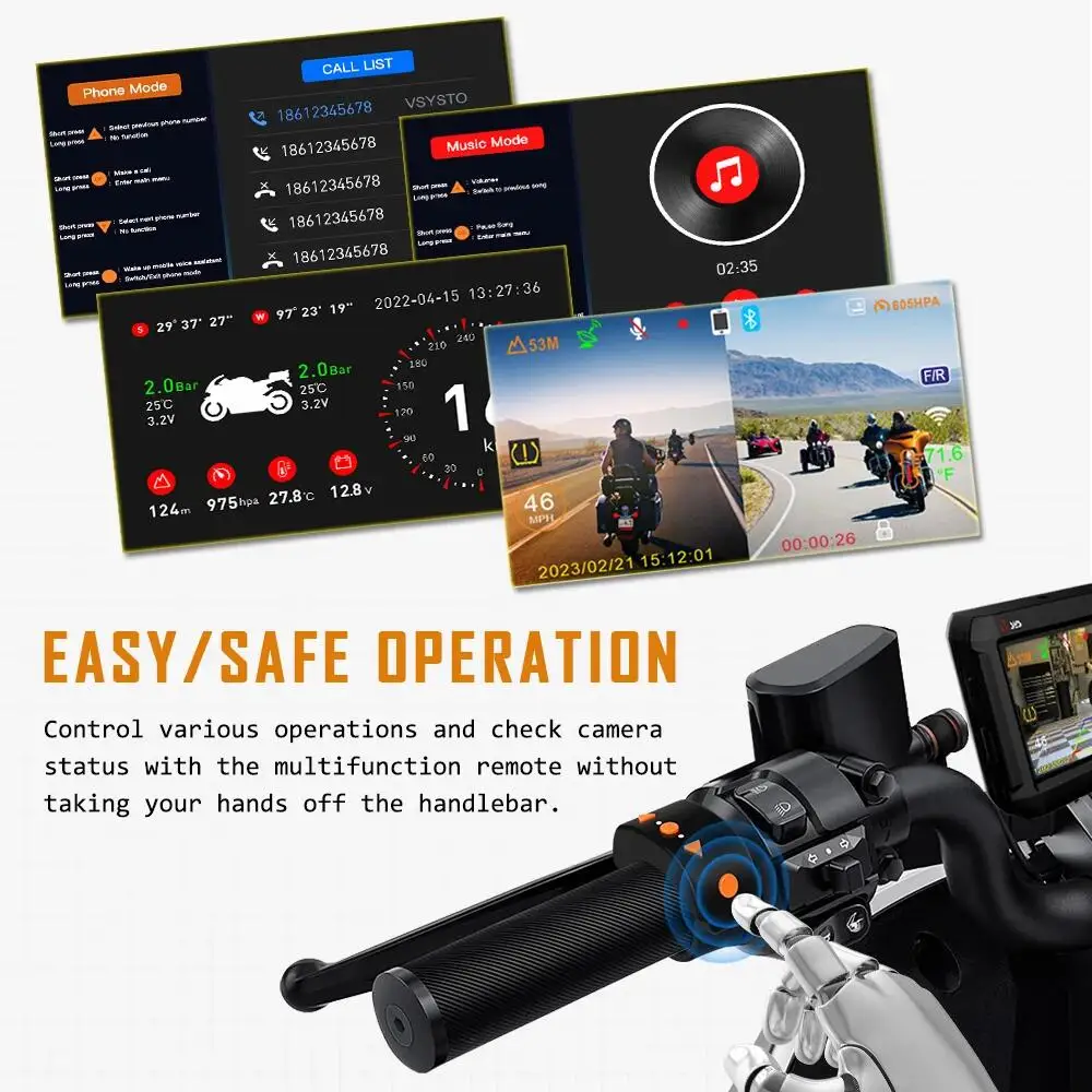 VSYS-cámara de salpicadero DVR para motocicleta, 2 canales, S2, SONY Starvis, 1080P, Bluetooth, TPMS, modo de estacionamiento, grabadora impermeable