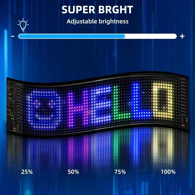 LED soft screen flexible and programmable for car and truck windshields controlled by an application program