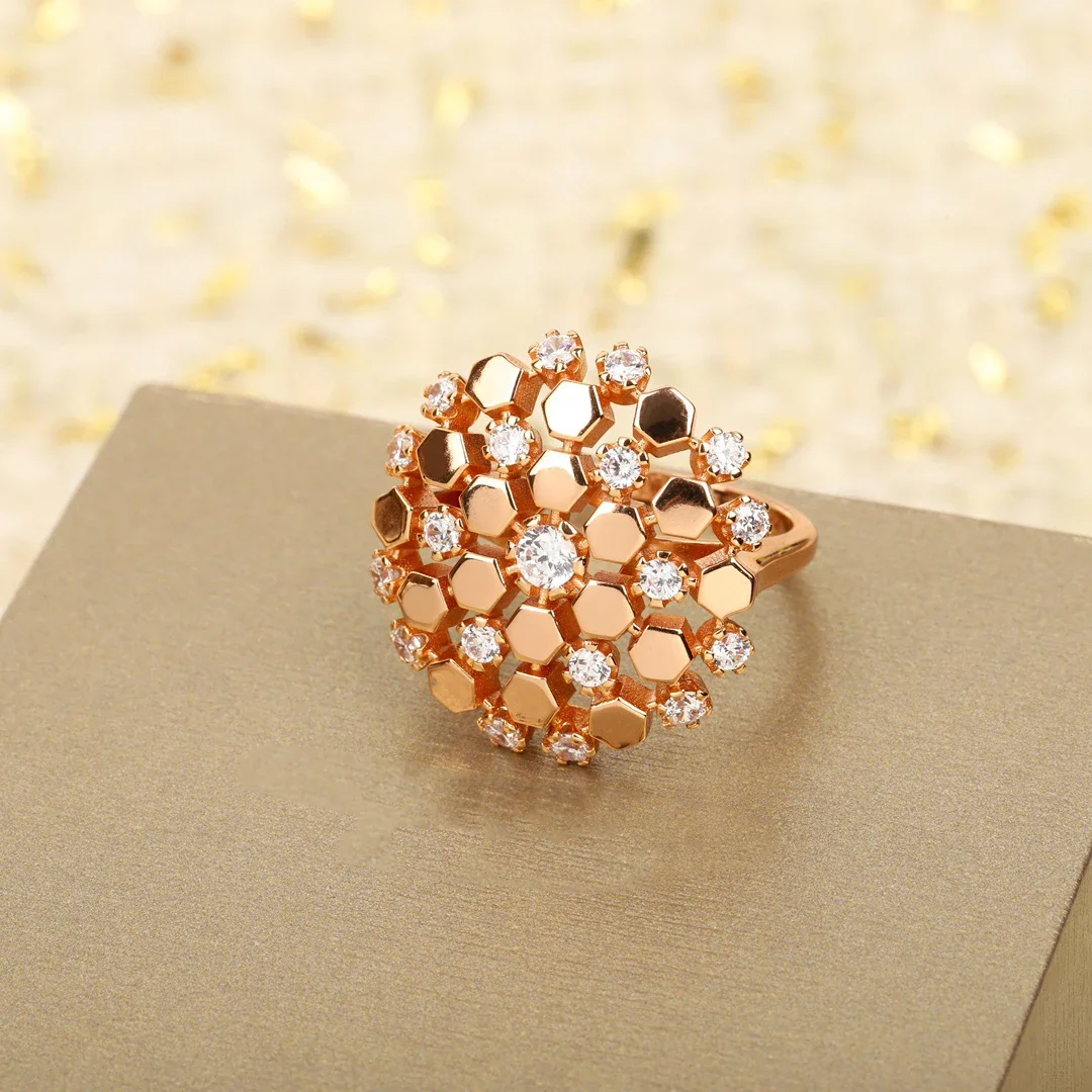 

Europe Top Quality Rose Gold Crystal Geometry 925 Silver Ring Women Exquisite Gift Jewelry Trendy