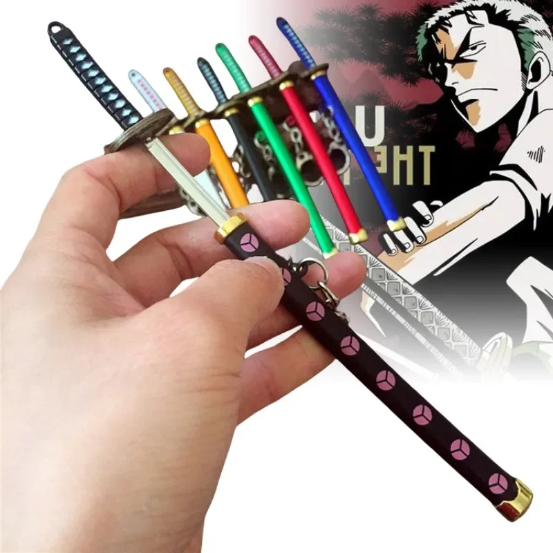 LLavero de Metal Roronoa Zoro Katana de 6,3 pulgadas, espada pequeña de Anime Zoro, cuchillo Ninja, Katana japonesa Real, sabre samurái original, regalo