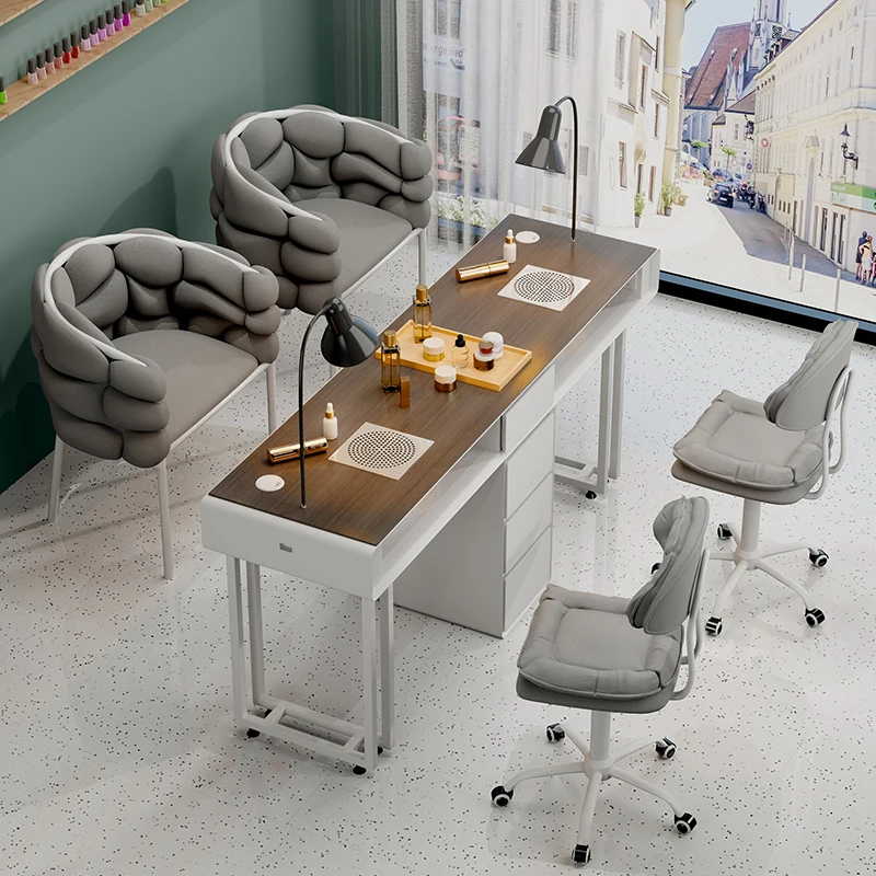 Moderner, minimalistischer Nageltisch, eleganter, klassischer, hochwertiger, langlebiger Nageltisch, funktioneller, einzigartiger Tisch von De Manucure, Salonmöbel