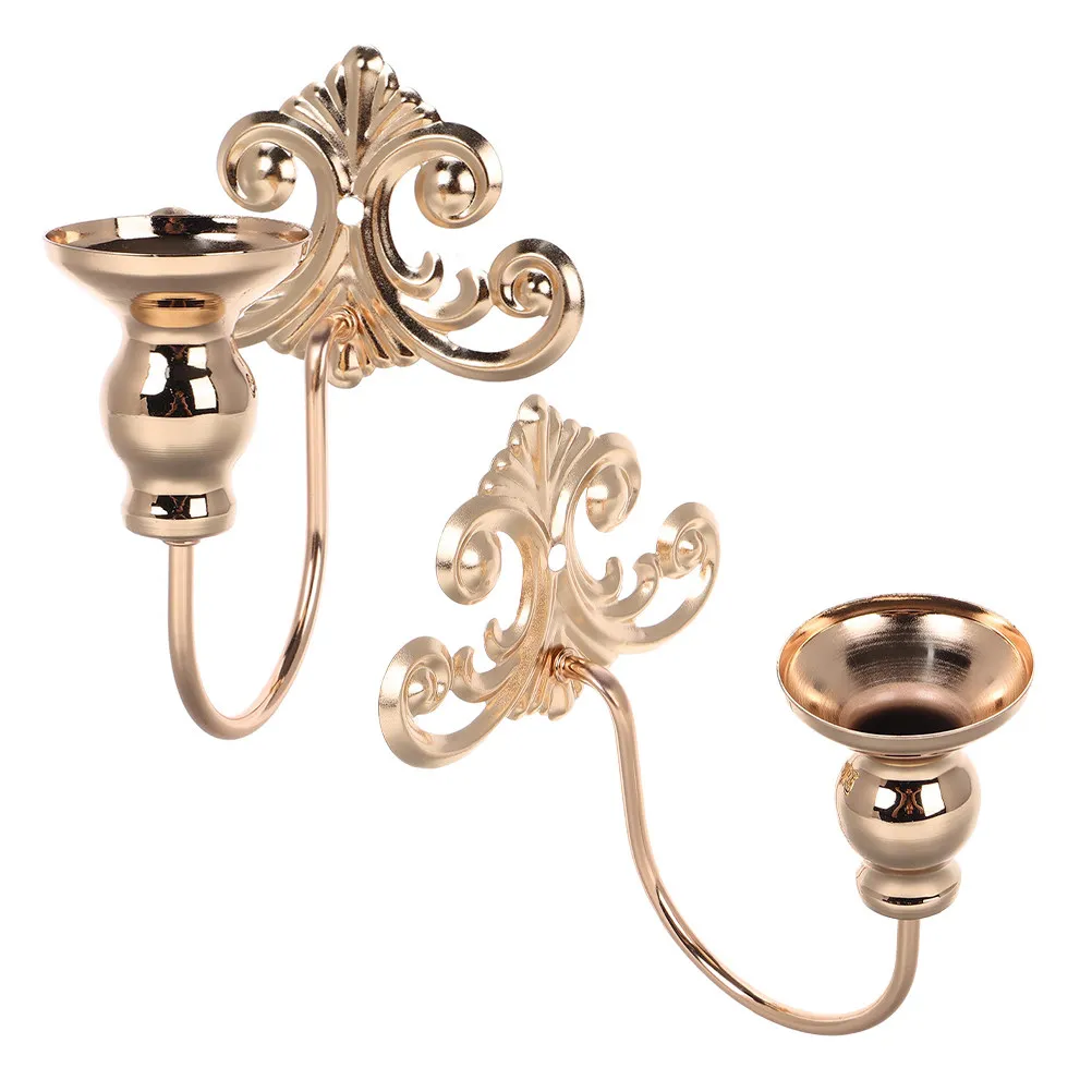 2Pcs Vintage Wall Sconce Iron Holder European Floral Design Wall Mounted Decorative Candlestick for Bedroom Living Room