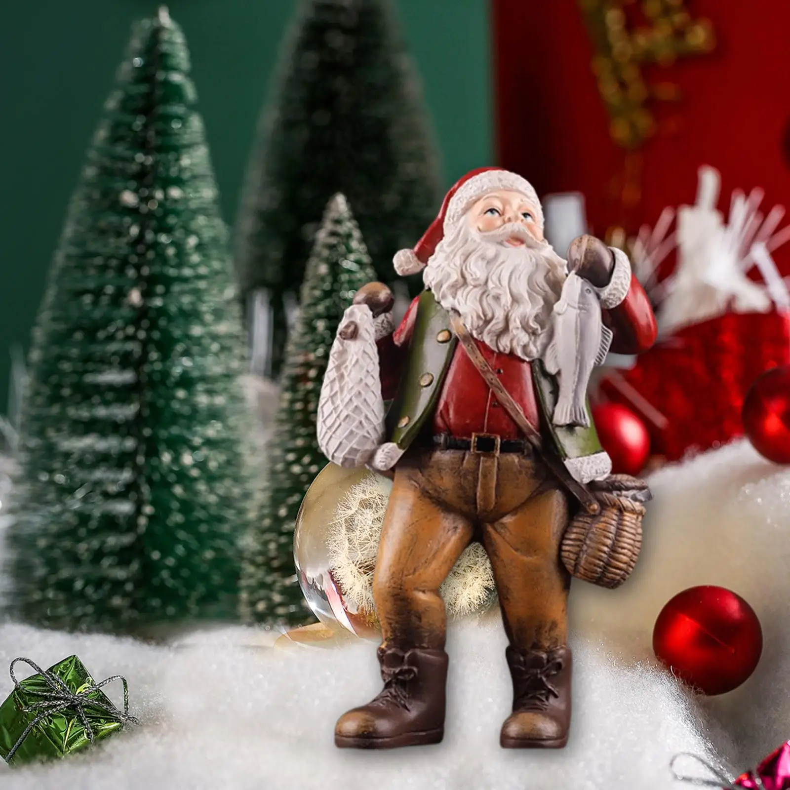 Santa Claus Figurine Collectible Classic Christmas Decoration Tabletop Ornament for Entrance Festival Xmas Party Shelf Cabinet