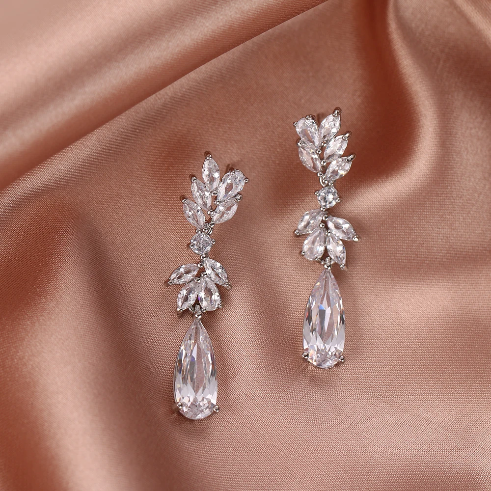 Emmaya Trendy 3 Colors Leaf Earrings High Quality Cubic Zircon Earrings Women Wedding Jewelry Gift