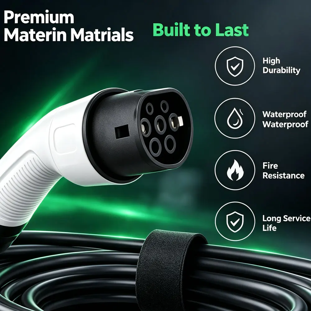 EVMBO Type 2 Portable EV Charger 3.5kW 16A 230V 1 Phase Adjustable 16A Electric Car Charging Cable 5M Electric Vehicle Charger