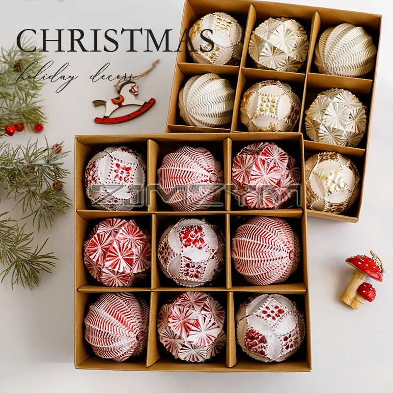 9/16pcs Painted Christmas Balls Set Cartoon Plastic Christmas Hanging Balls White DIY Merry Christmas Tree Decor 6cm/8cm