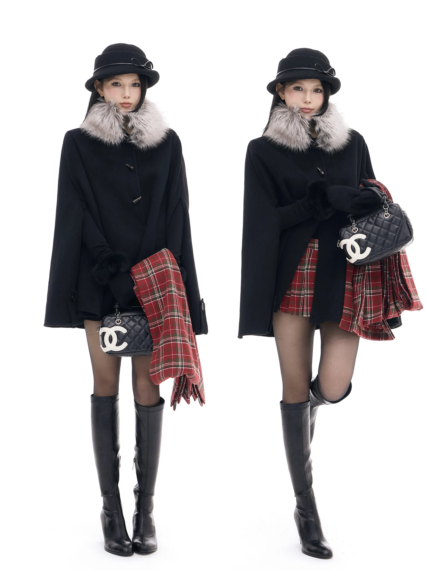 

Double-Sided Woolen Loose Coat with Detachable Fur Collar And Horn Buttons Korean Sle Commute Thin Model Pure Color