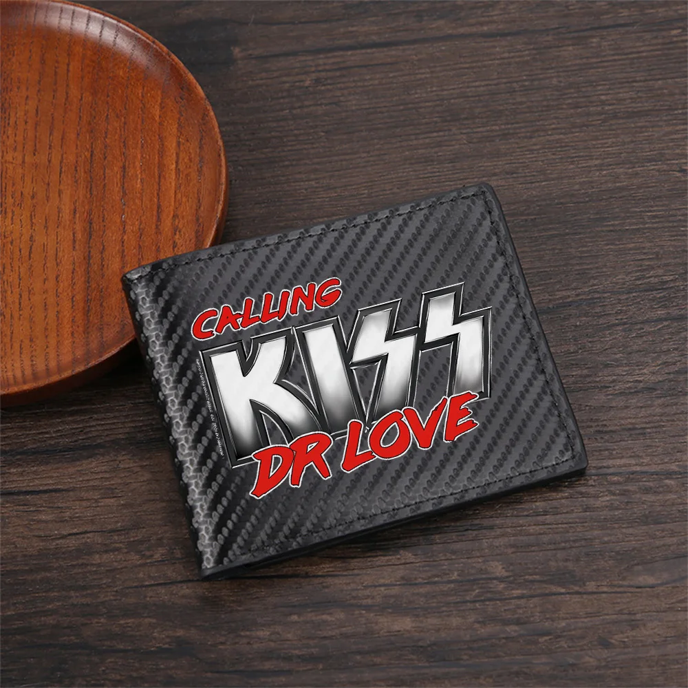 Kiss Dr Love Calling Band Logo Men's Wallets Simple Business Modern Stylish Printing Design Gifts For Father Boyfriend Christmas