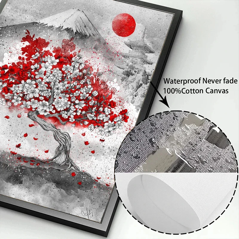 النمط الياباني المشهد قماش اللوحة المائية الحبر الجدار ملصق فني يطبع غرفة المعيشة الممر غرفة المنزل الديكور جدارية #6