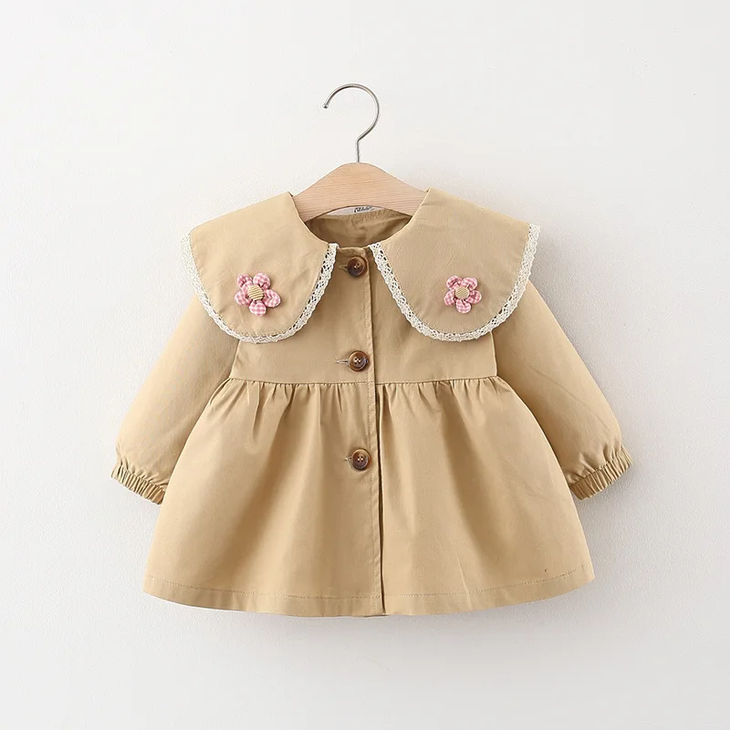 Spring and Autumn New Girl Baby Coat Sweet Little Flower Doll Collar Korean Edition Minimalist Windbreaker Suitable for 0-3 Year