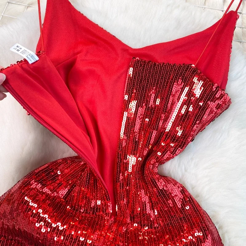 Sexy Sequin frędzle slip Dress Chic Vintage Evening Party Club Women Chic Slim Ceremonial Hip Wrap dresses — zdjęcie 7