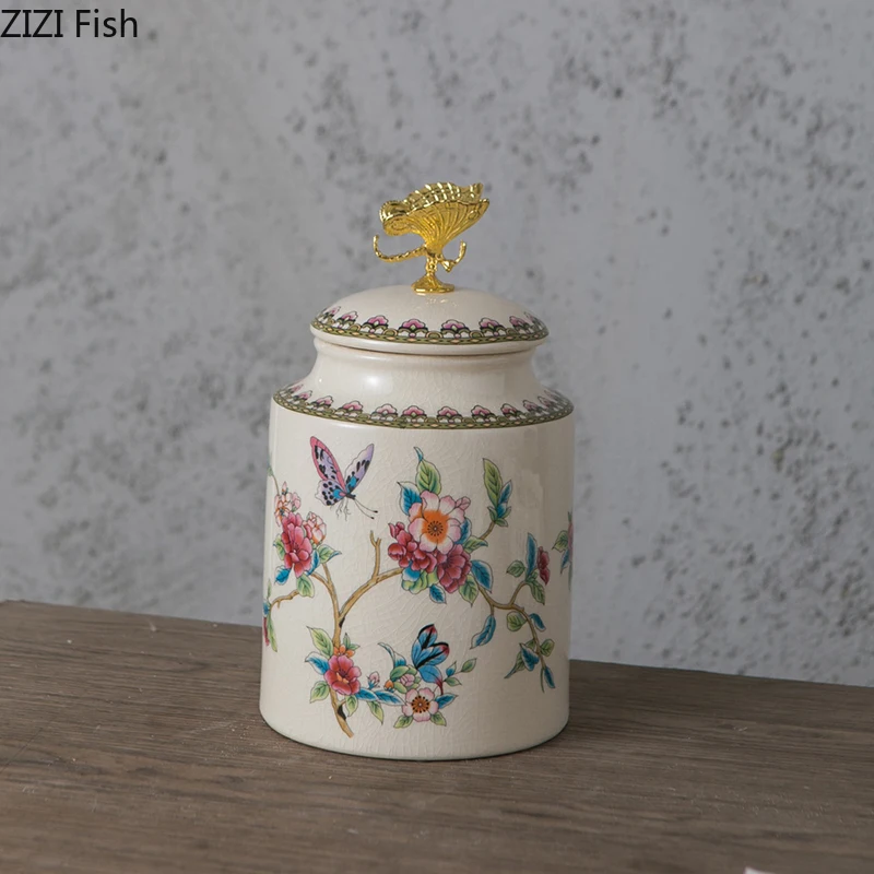 Flower and Bird Patterns Dragonfly Lid Storage Jars Dressing Table Ring Jewelry Box Round Cosmetic Jar Candy Pots Aroma Can