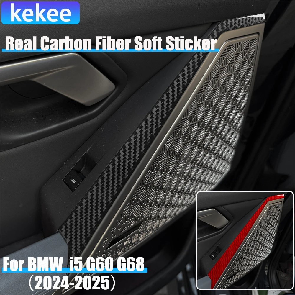 

Настоящее углеродное волокно, автомобильные аксессуары, подлокотник задней двери, декоративная крышка, мягкая наклейка для BMW 5 серии i5 G60/G68 BEV 2024 2025