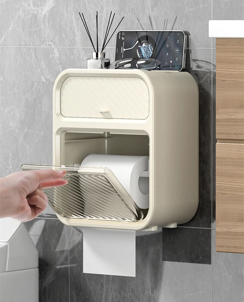 

Non-Perforated Waterproof Wall Mounted Tissue Box, Toilet Paper Drawer, Roll Paper Storage Rack