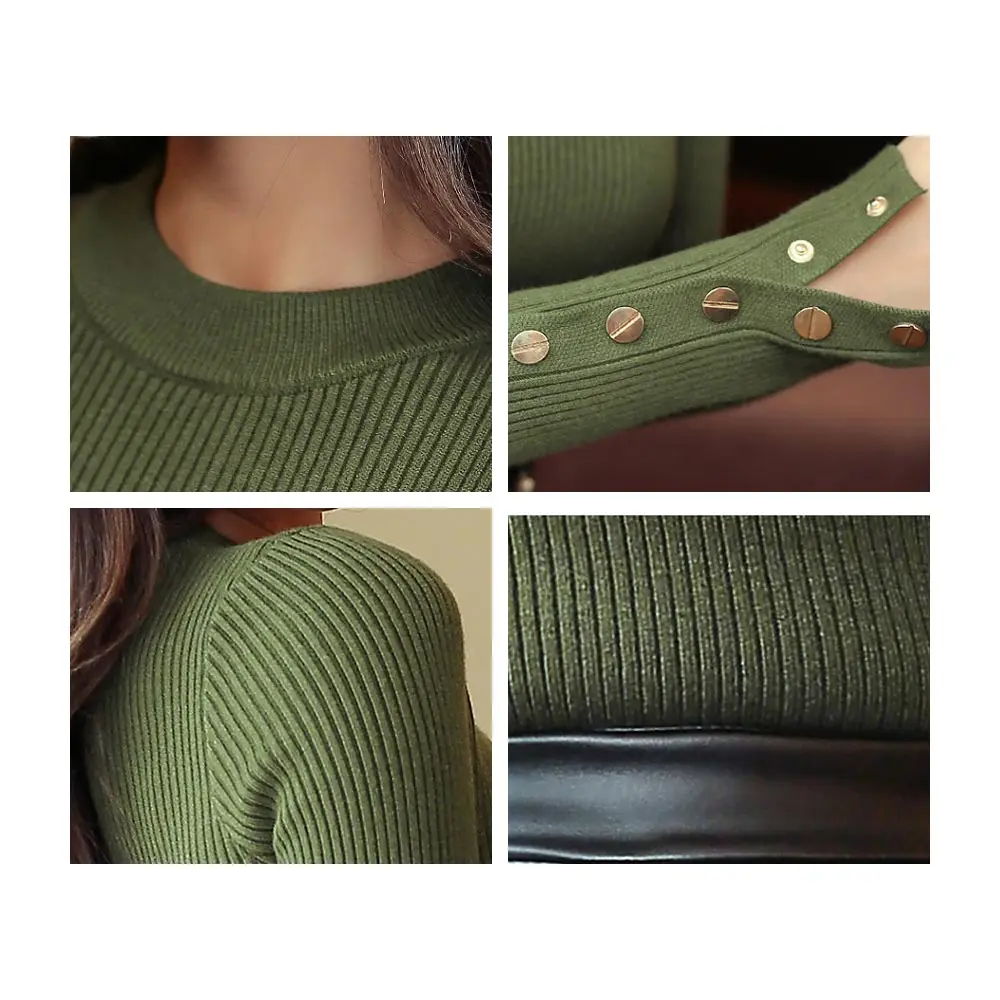 Women Slim Basic Sweater Autumn Winter Knitted Long Sleeve O Neck Sexy Sweaters Chic Korean Office Lady Button Pullover