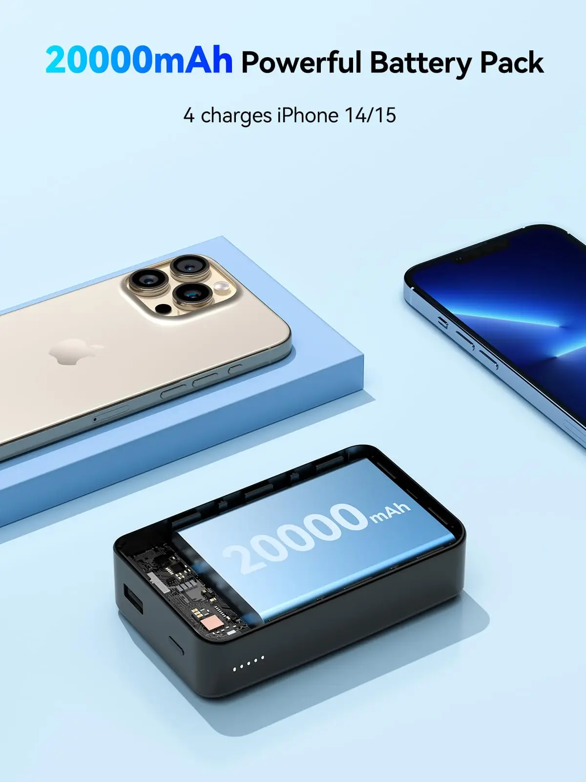 NEWDERY 20000mAh Magnetic Power Bank PD 20W Wireless Fast Charging for iPhone 15/14/13/12/Pro Max/Pro/Plus/Mini/ AirPods 3/2/Pro