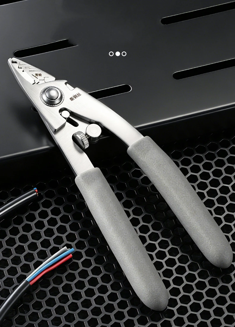 Professional 3-Hole Fiber Optic Wire Stripper & Cutter, Multifunction Stainless Steel Safe Cable-Splicing Tool For Electricians
