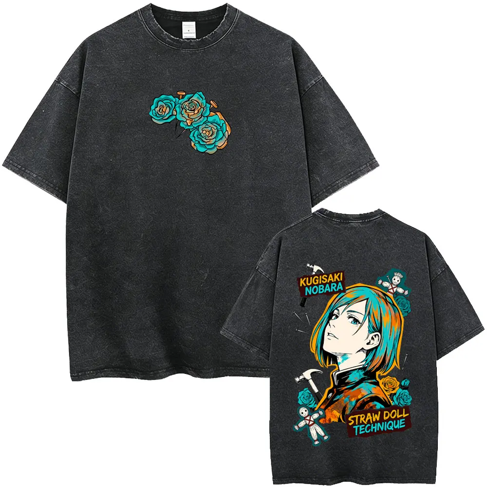 Anime Jujutsu Kaisen Fushiguro Megumi Washed Vintage T-shirt Men Women Fashion Retro Manga Tshirt Male Casual Oversized T Shirts