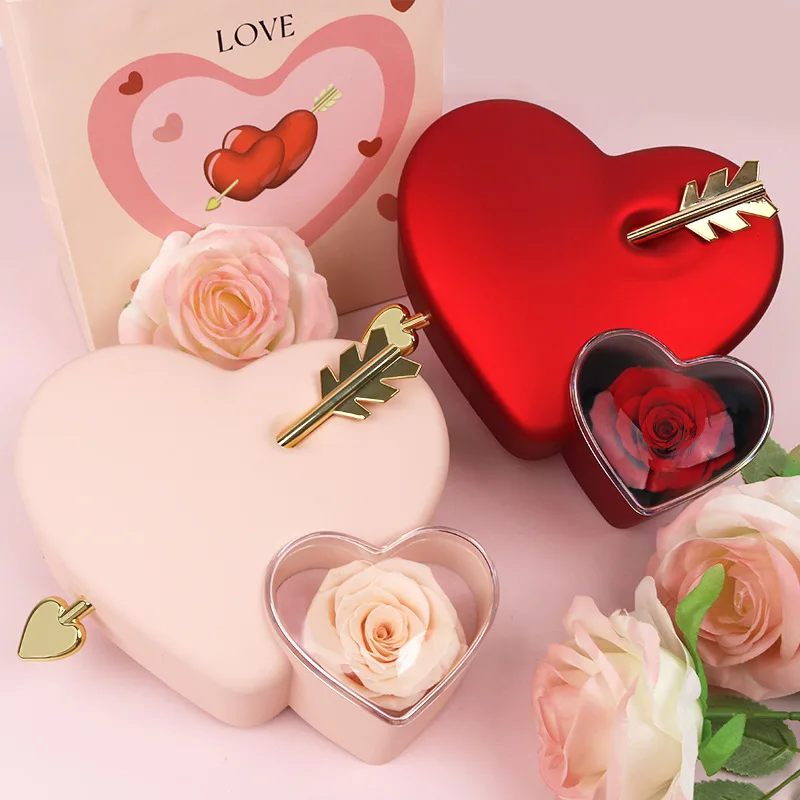 Real Preserved Eternal Drawer Jewelry Storage Box with Costom Engraved Name Necklace Valentine's Day Gift Box