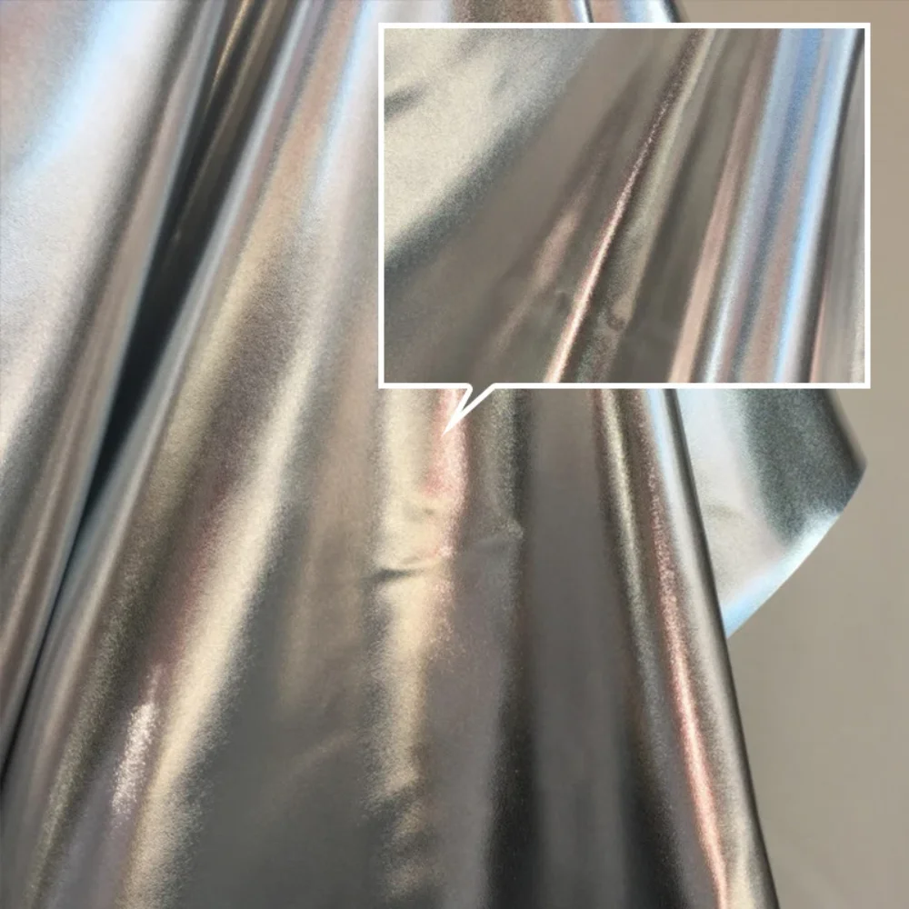 

Silver PU Leather Fabric Metallic Luster for Clothing Shoes Background Wall Designer Diy Sewing Material Cloth Handmade