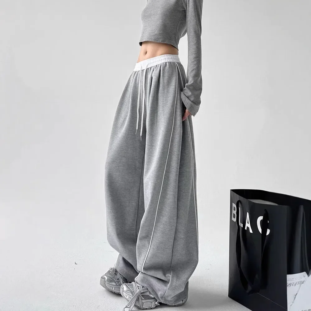 

Pop Drawstring Sports Casual Pants Women's Loose Wide Leg Straight Tube Matching Trousers Autumn New Style Floor-Length Pants