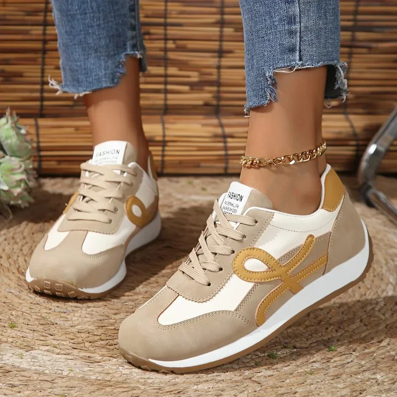 

Shoes Female 2024 Plus Size Women's Vulcanize Shoes Lace Up Women Sneakers Mixed Colors Round Toe Flat with Ladies Casual Shoes