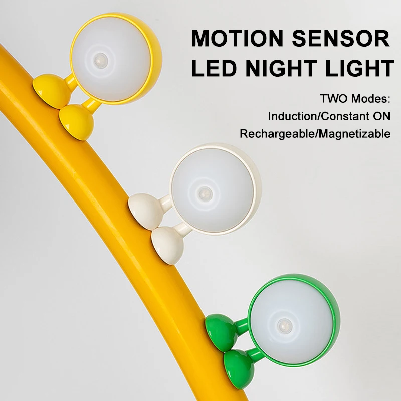 Motion Sensor LED Night Light โคมไฟกลางคืนแบบชาร์จไฟได้พร้อมเดสก์ท็อปแม่เหล็กเครื่องประดับตู้ครัวตู้เสื้อผ้าแสงเด็กของขวัญ