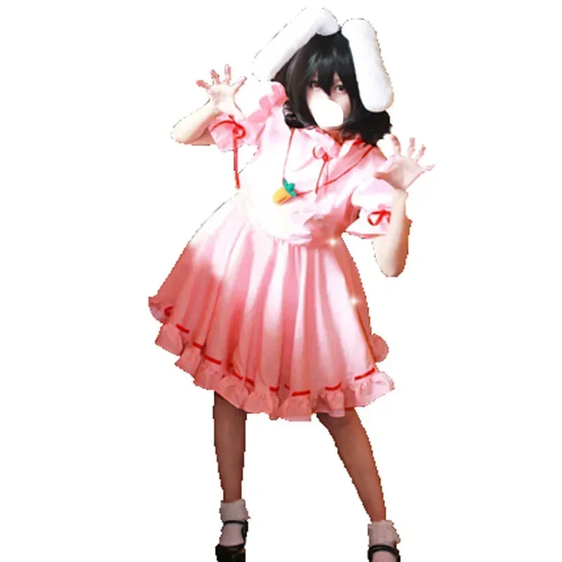 

Милое розовое платье Touhou Project Tewi Inaba, одежда, костюмы для косплея, хвост и ожерелье без ушей 11