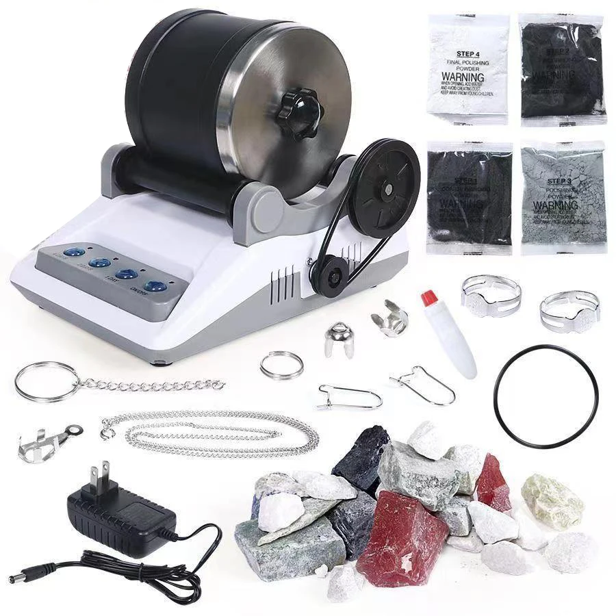 

220V Rock Tumbler Polisher Kit DIY Electric Rock Tumbler Toy with Rough Gemstone Polishing Grit for Adult Kids Polishing Machine