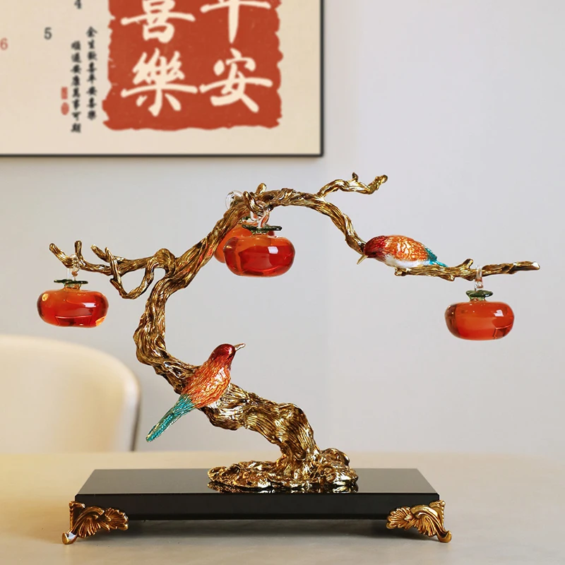 Persimmon Ruyi Crafts Ornament,Magpie Sculpture Decor,Luxury Artworks,Handicrafts Office Desktop Decoration,Housewarming Gifts