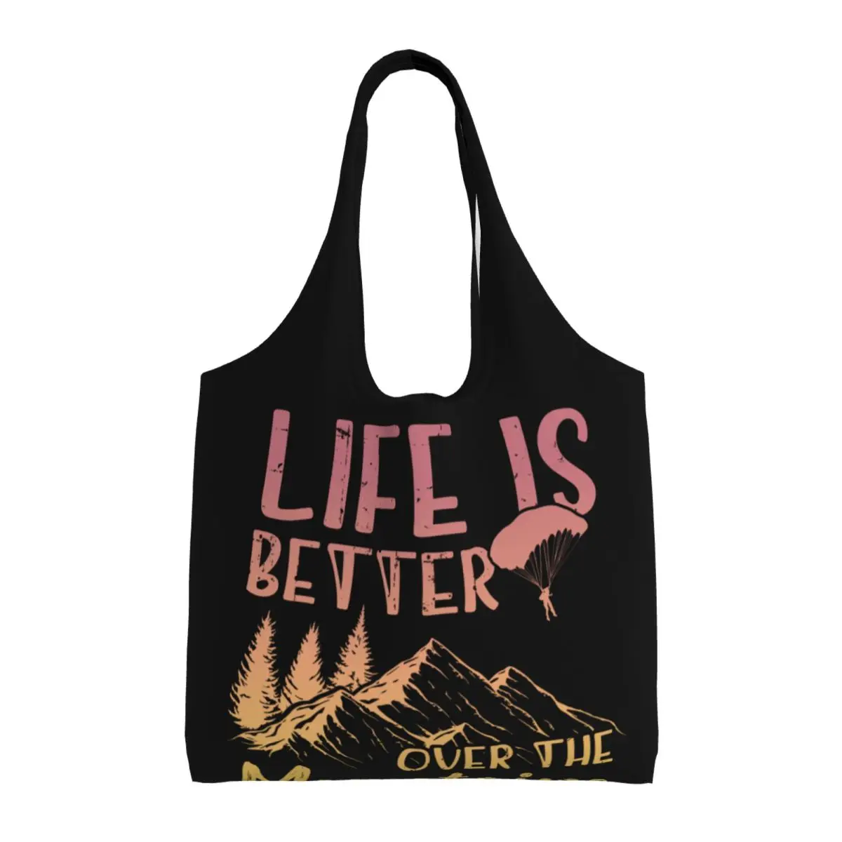 Cute Paragliding Parachuting Shopping Tote Bags Recycling Paraglider Gifts Grocery Canvas Shoulder Shopper Bags Handbags