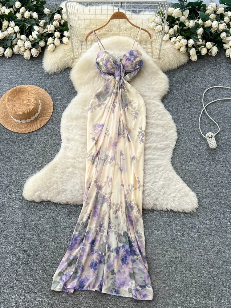 

Sexy Strapl Bodycon Dr Knot Waist Printed Me Wrap Long Skirt High Waist Polyester Fiber Summer Season Women's Dr