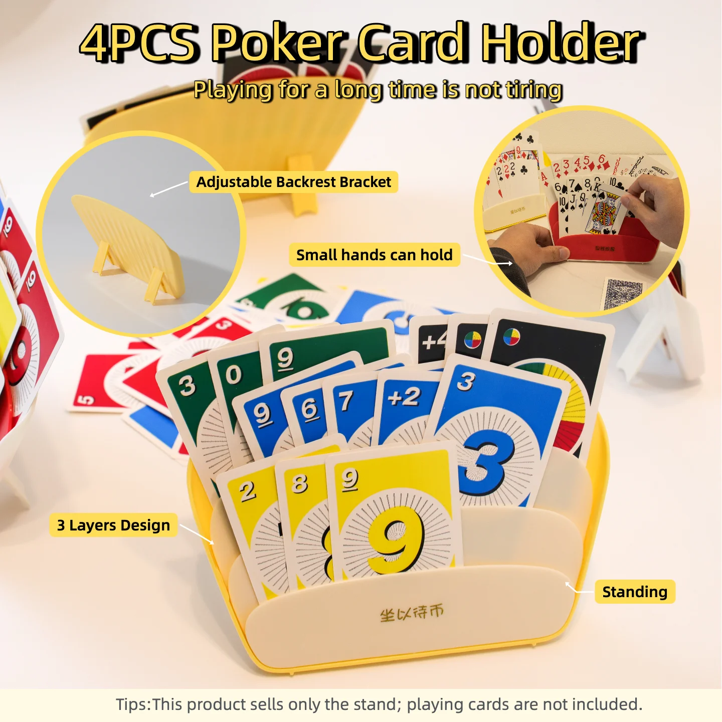 4PCS Playing Cards Holders Stands Decks Foldable Tabletop Stand 3 Layers Design,Playing Cards Poker Party Card Game Accessories