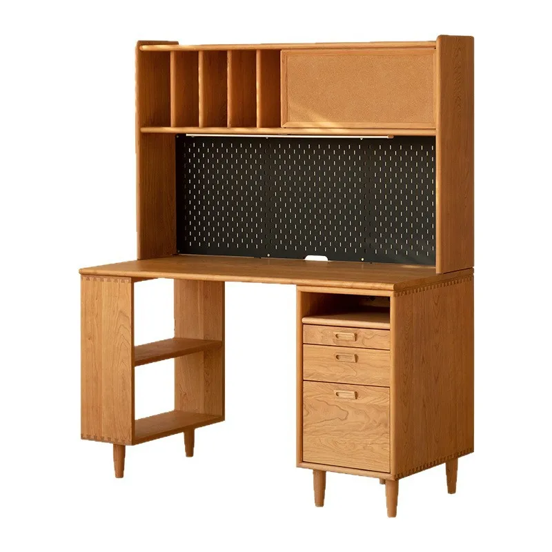 

New Chinese solid wood, desk, bookshelf integrated, study table, bedroom