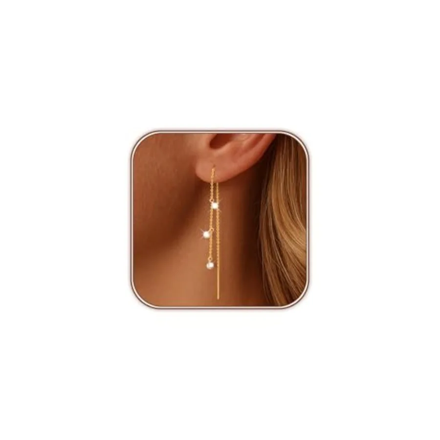 Gold Plated Threader Dangle Earrings for Women