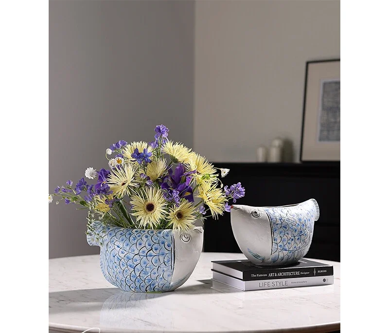 

New Chinese-style painted ceramic sculpture living room ornament flower ware housewarming ceremony