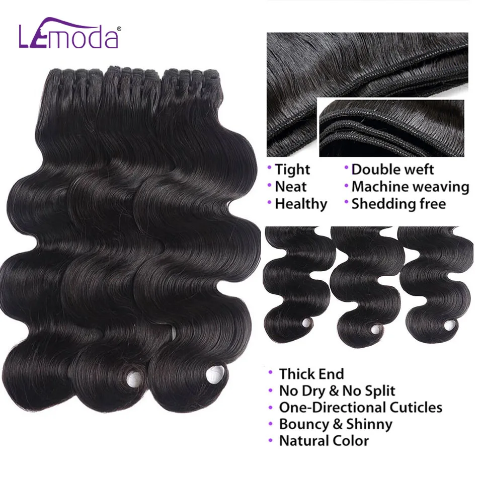 Lemoda Body Wave 15A Bundles Human Hair 30 32 Inches Unprocessed Raw Human Hair Extensions 1/2/3/4 Pcs Natural Black Virgin Hair