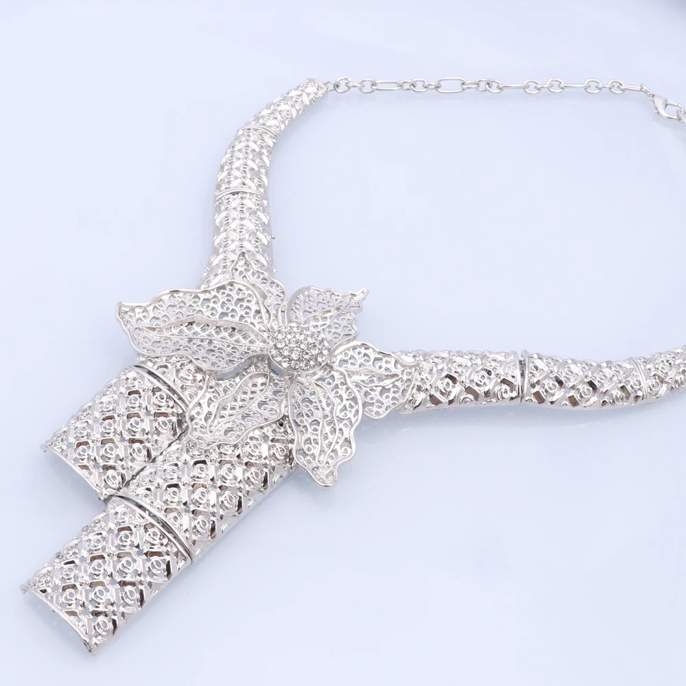 CYNTHIA Dubai Jewelry Gift Elegant Women Flower Shape Necklace African Bridal Wedding Bracelet Earrings Ring Jewelry Set