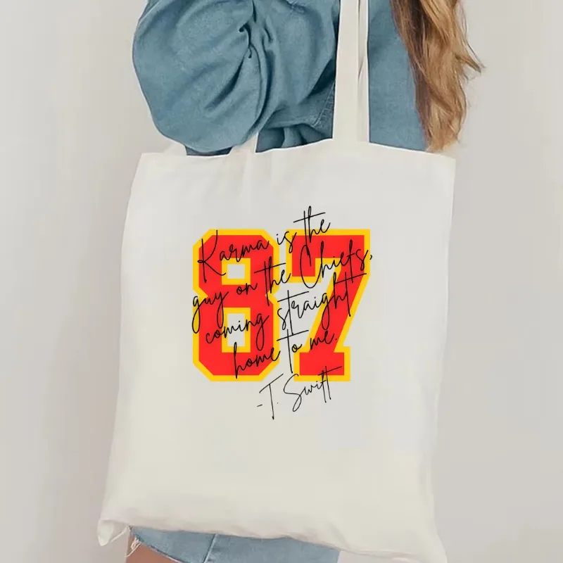 Karma Is The Guy on The Chiefs Coming Straight Home To Me Tote Bag Swifties Women Fashion Shoulder Bag TS Merch Taylor Tote Bag