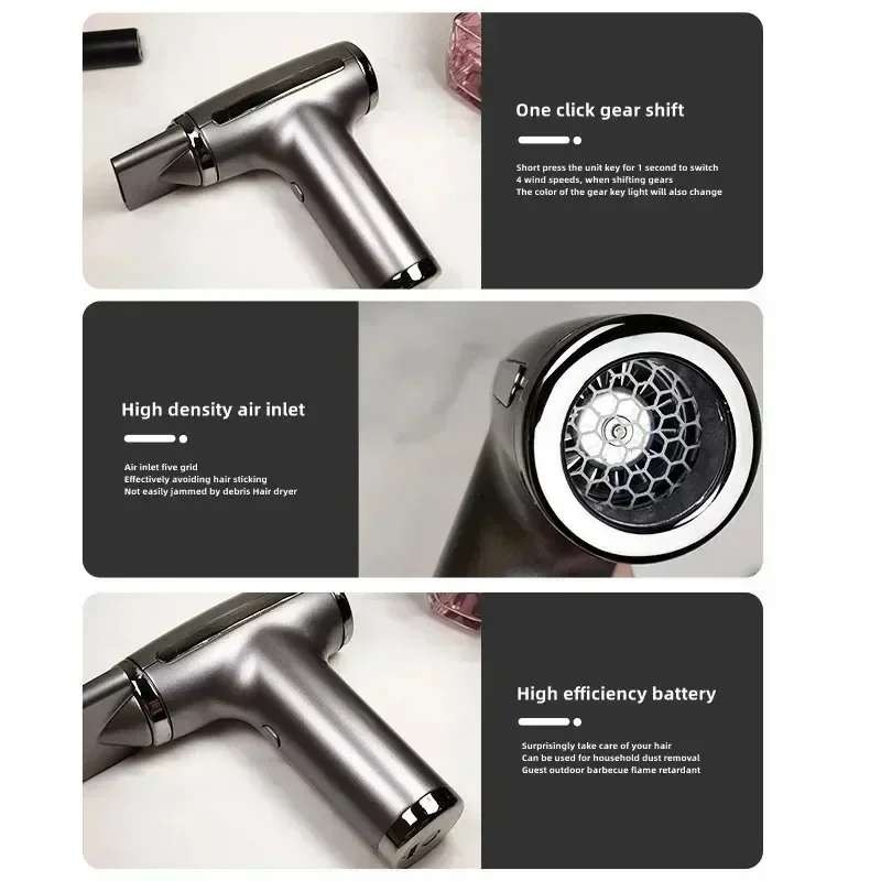 แบบพกพา 4 in 1 เครื่องเป่าผมไร้สายไฟฟ้า Air Duster Blower Travel USB ชาร์จไอออนลบ Blow Dryer