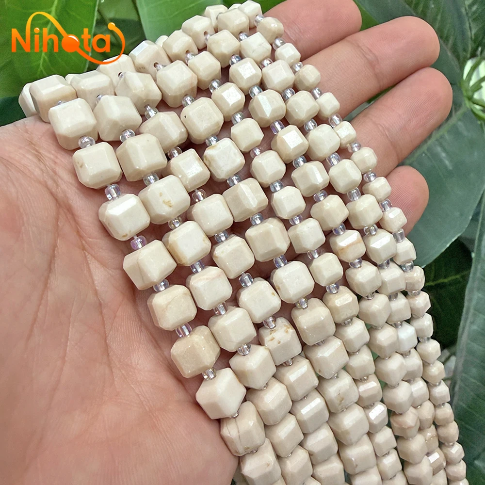 White Stone Jasper Faceted Cube Loose Beads Natural Stone for DIY Jewelry Making Handmade Necklace Bracelet 15'' 4/6/8/10/12mm