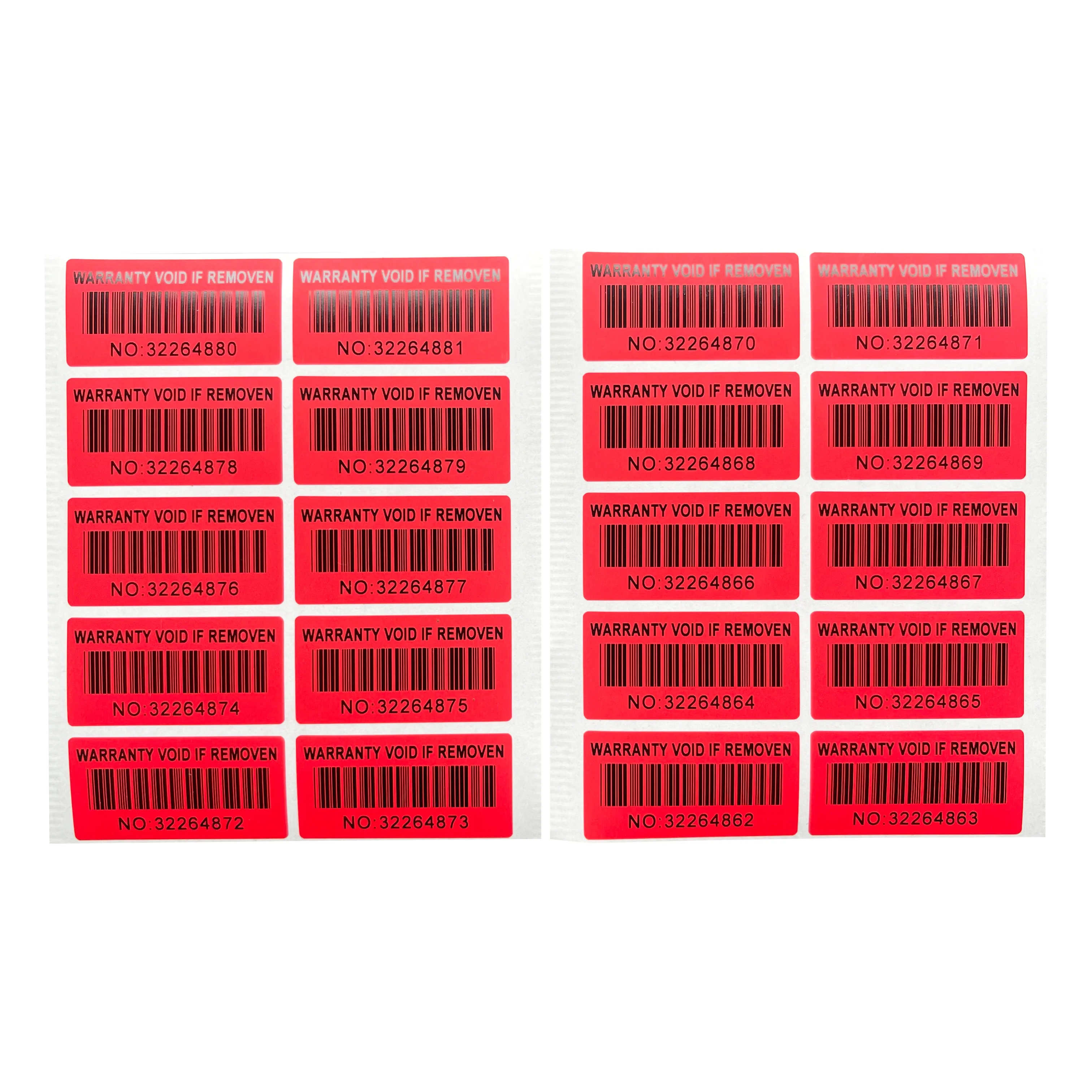 Imagem -04 - Garantia Barcode Serial Number Sticker Tamper-proof Selado em Branco Etiqueta de Segurança Logotipo Personalizado 40x20 mm 500 Pcs Vermelho