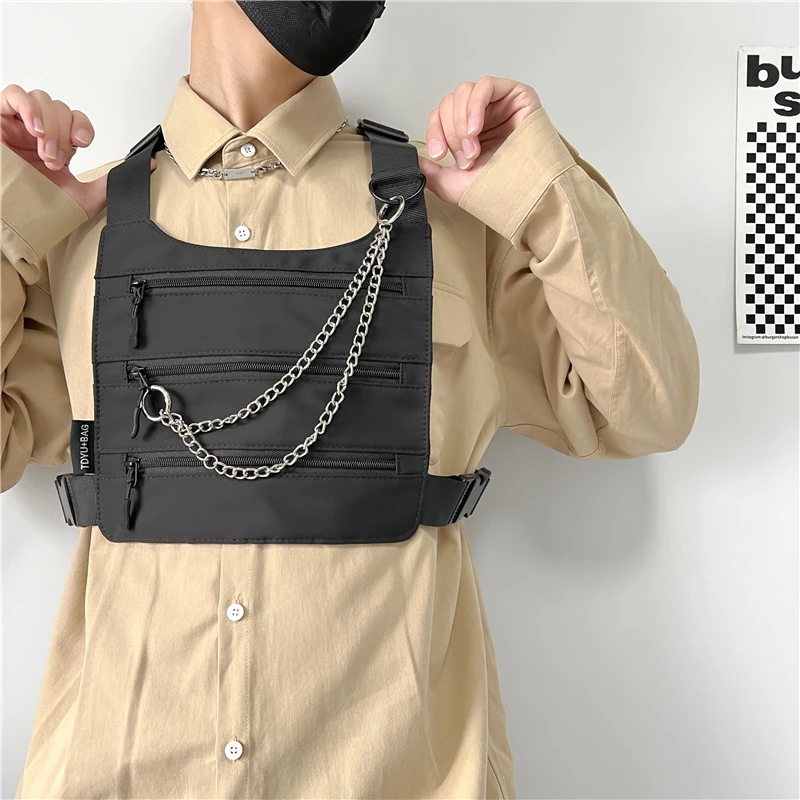 Three layers design Chest Bag Streetwear Unisex Chest Rig Bag Hip-hop waistcoat Chest pack Multi-function Tactical Vest Backpack