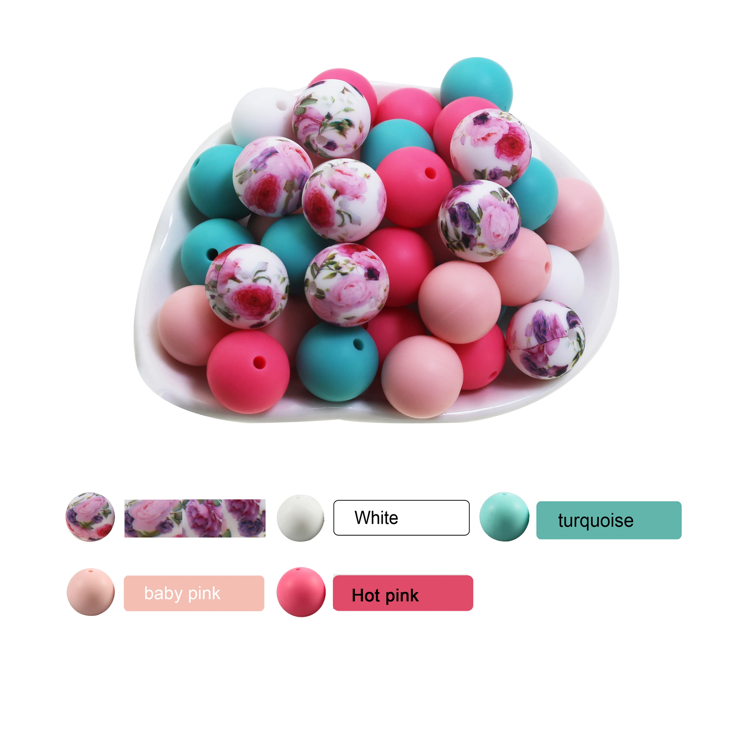 10Pc/Lot Christmas Print Silicone Beads Xmas Designs For Pacifier Clip Necklace Accessories Food Grade Pearls Teething