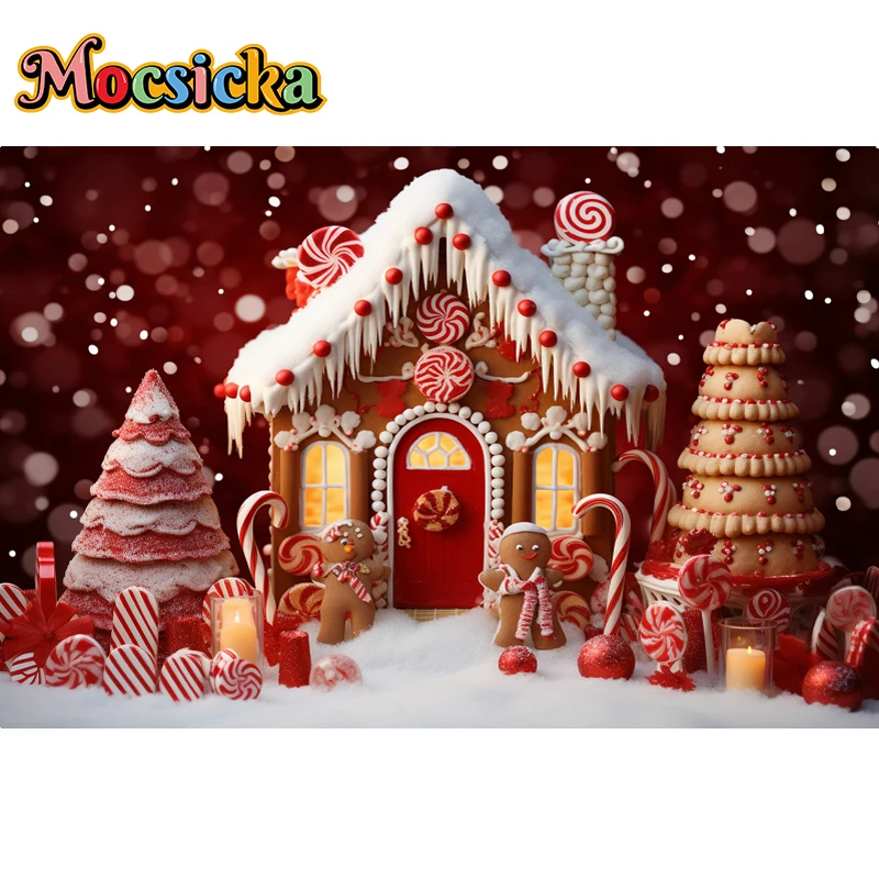 Mocsicka fondo rojo para fiesta de Navidad, fotografía, retrato de niños recién nacidos, casa de dulces, purpurina, decoración de copo de nieve,